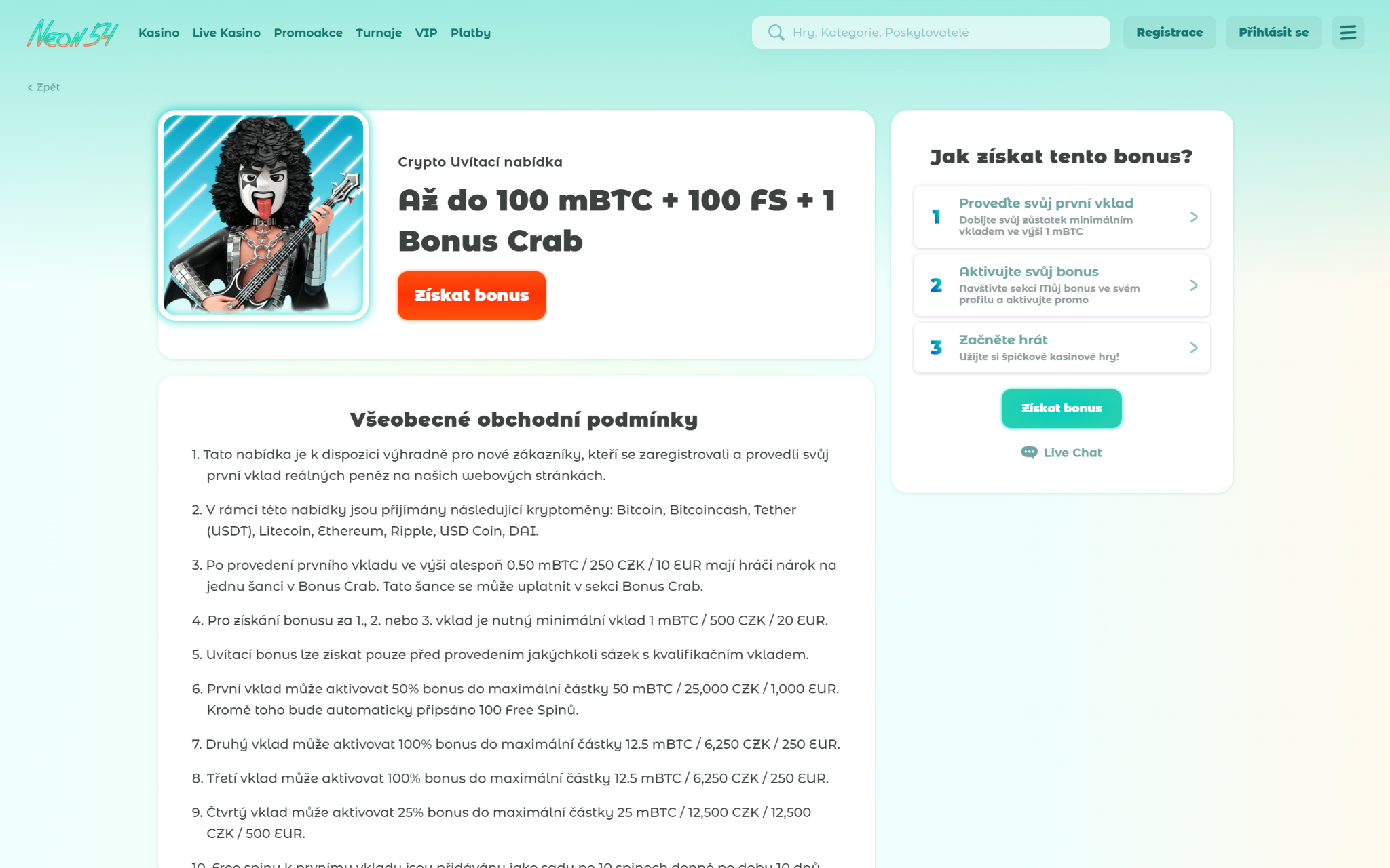 Uvítací bonus pro kryptoměny až do výše 100 mBTC + 100 FS + 1 Bonus Crab